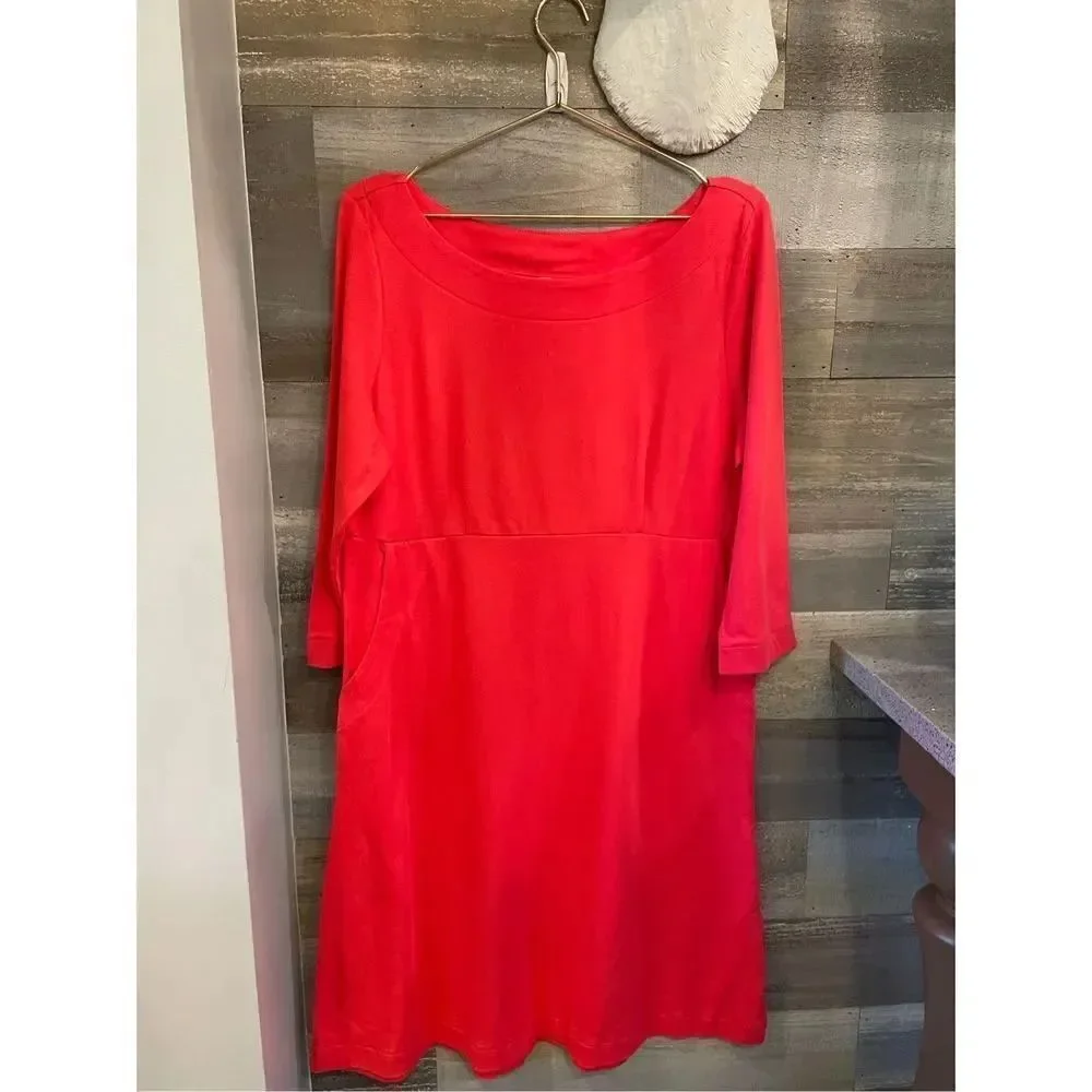 Jaclyn Smith NWT XL Coral spring casual tailored pullover 3/4 sleeve dress w/fro